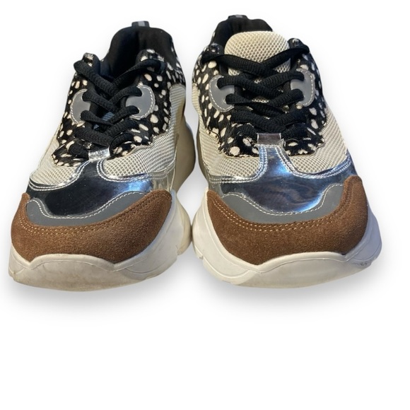 Women’s ALL BLACK Footwear brown suede, silver, and animal print sneaker - Picture 6 of 10